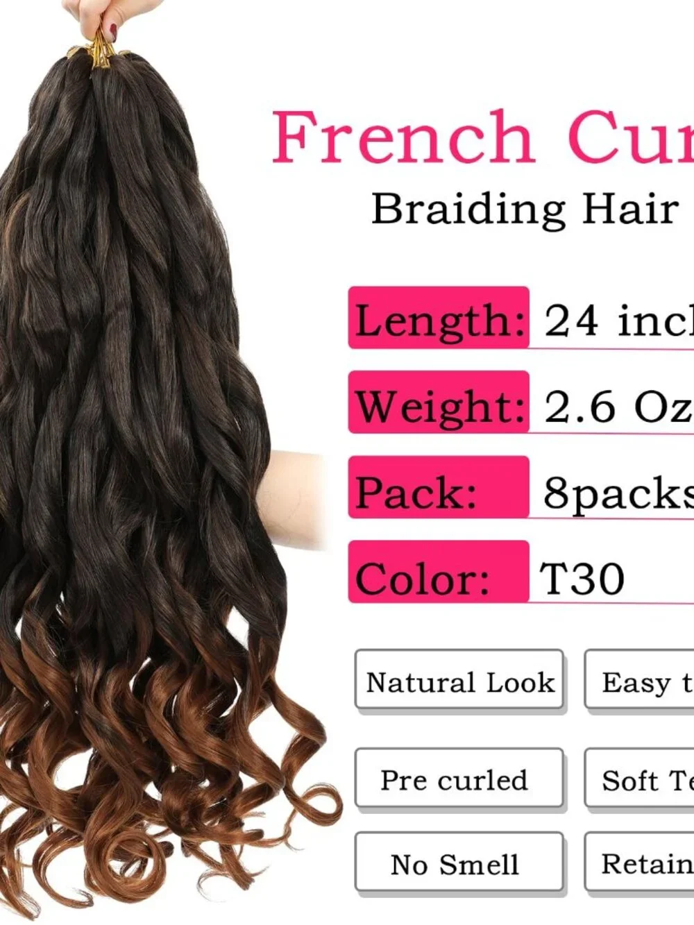 French Curly Braiding Hair 24 Inch 8 Packs - Pre Stretched Bouncy Braiding Hair-